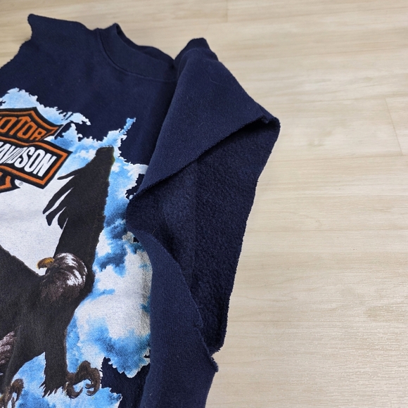 90s Harley Davidson Custom Cropped Sleeveless Sweatshirt Eagle Endure Forever - Picture 6 of 6